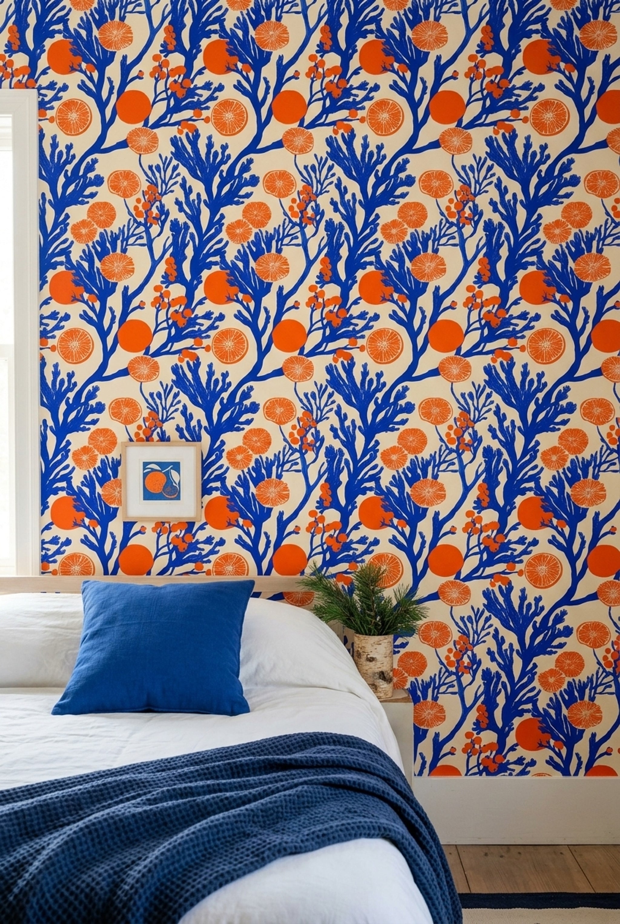 Orange Slices Wallpaper Cobalt Blue Mediterranean Removable Wall Decor