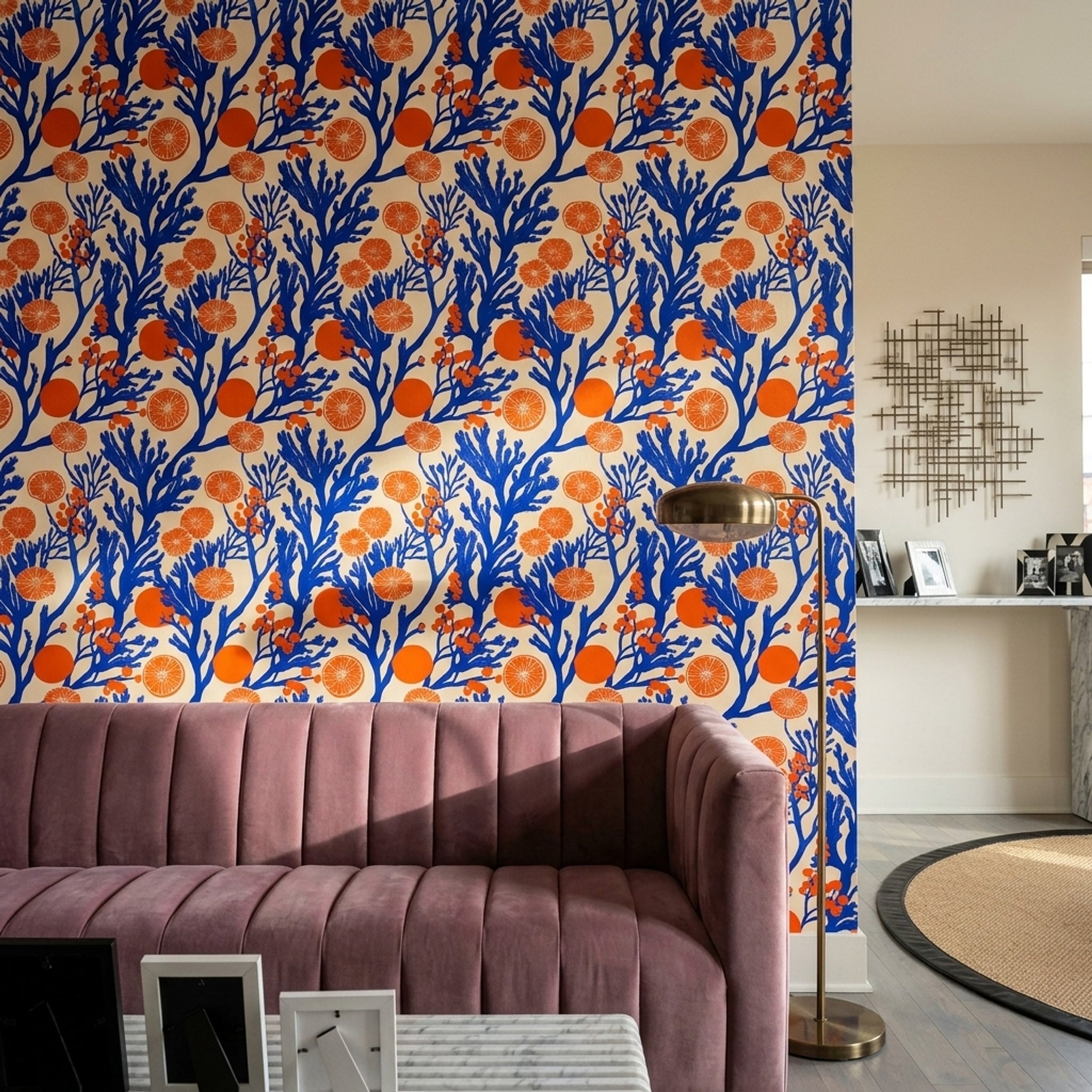 Orange Slices Wallpaper Cobalt Blue Mediterranean Removable Wall Decor