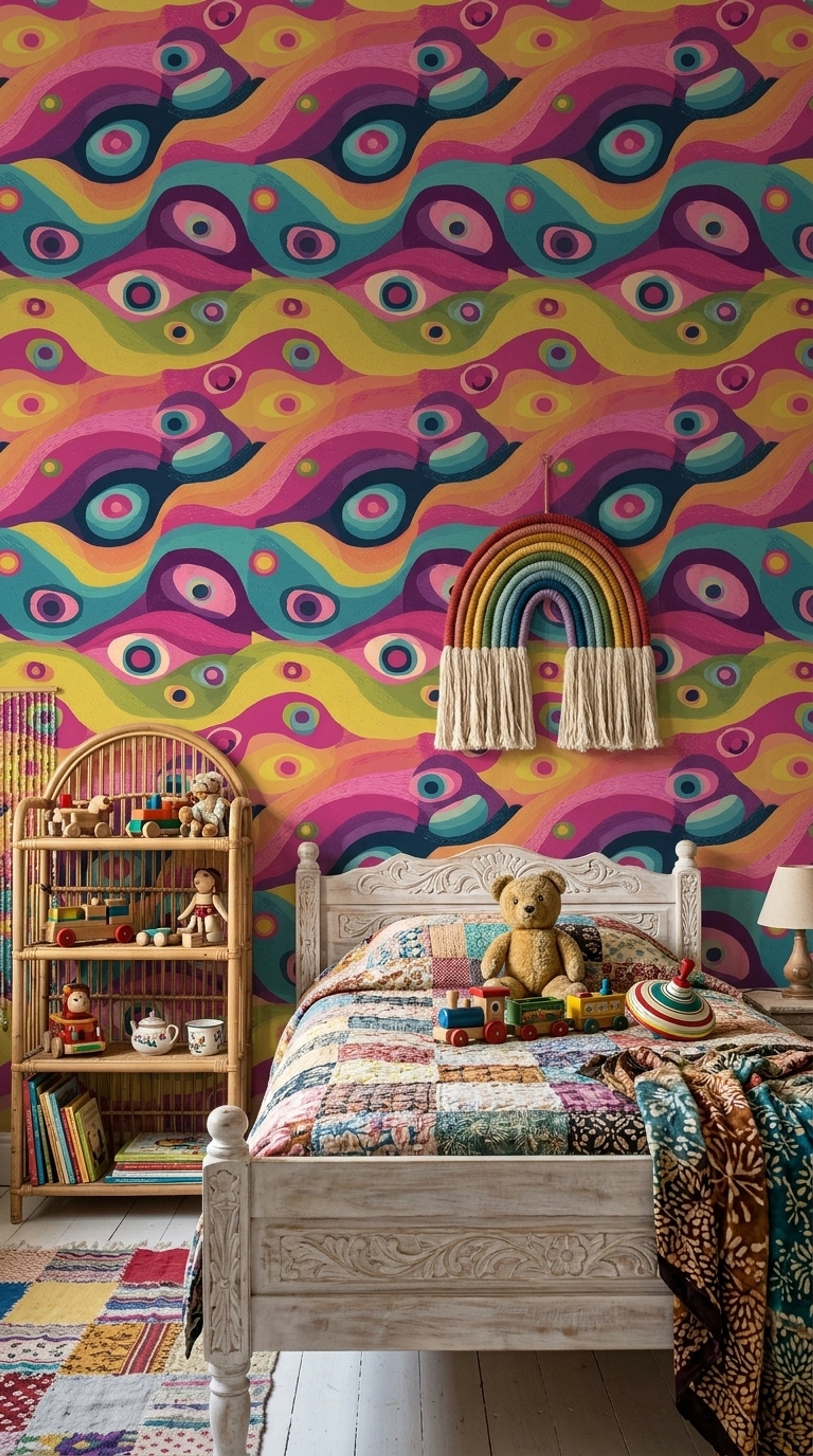 Abstract Wallpaper Wavy Bands Concentric Circles Decorative Mural