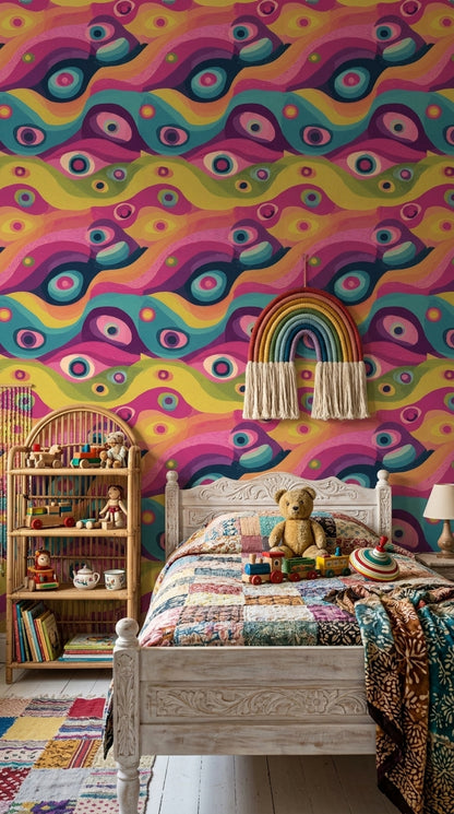 Abstract Wallpaper Wavy Bands Concentric Circles Decorative Mural