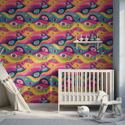 Abstract Wallpaper Wavy Bands Concentric Circles Decorative Mural