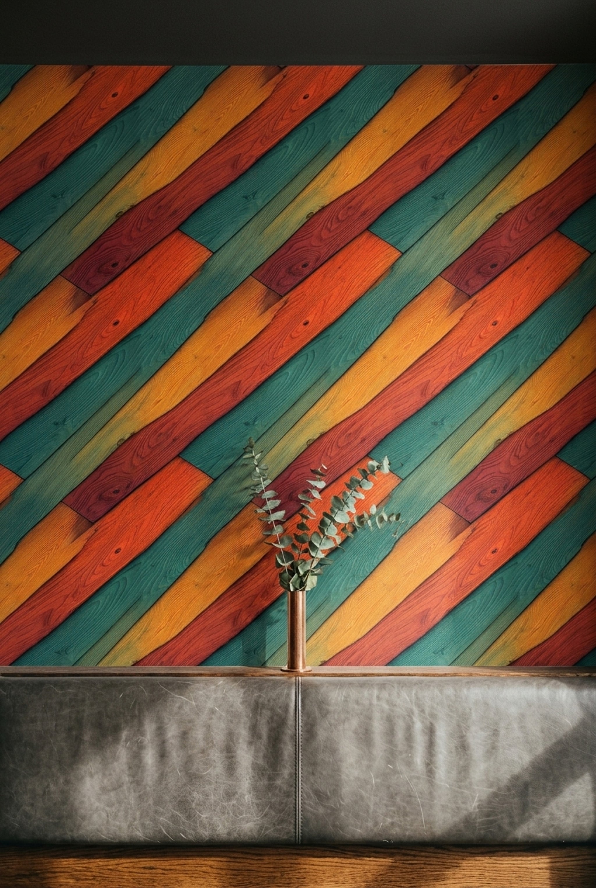 Painted Wood Planks Wallpaper Diagonal Stripes Rustic Texture Removable Wall Decor
