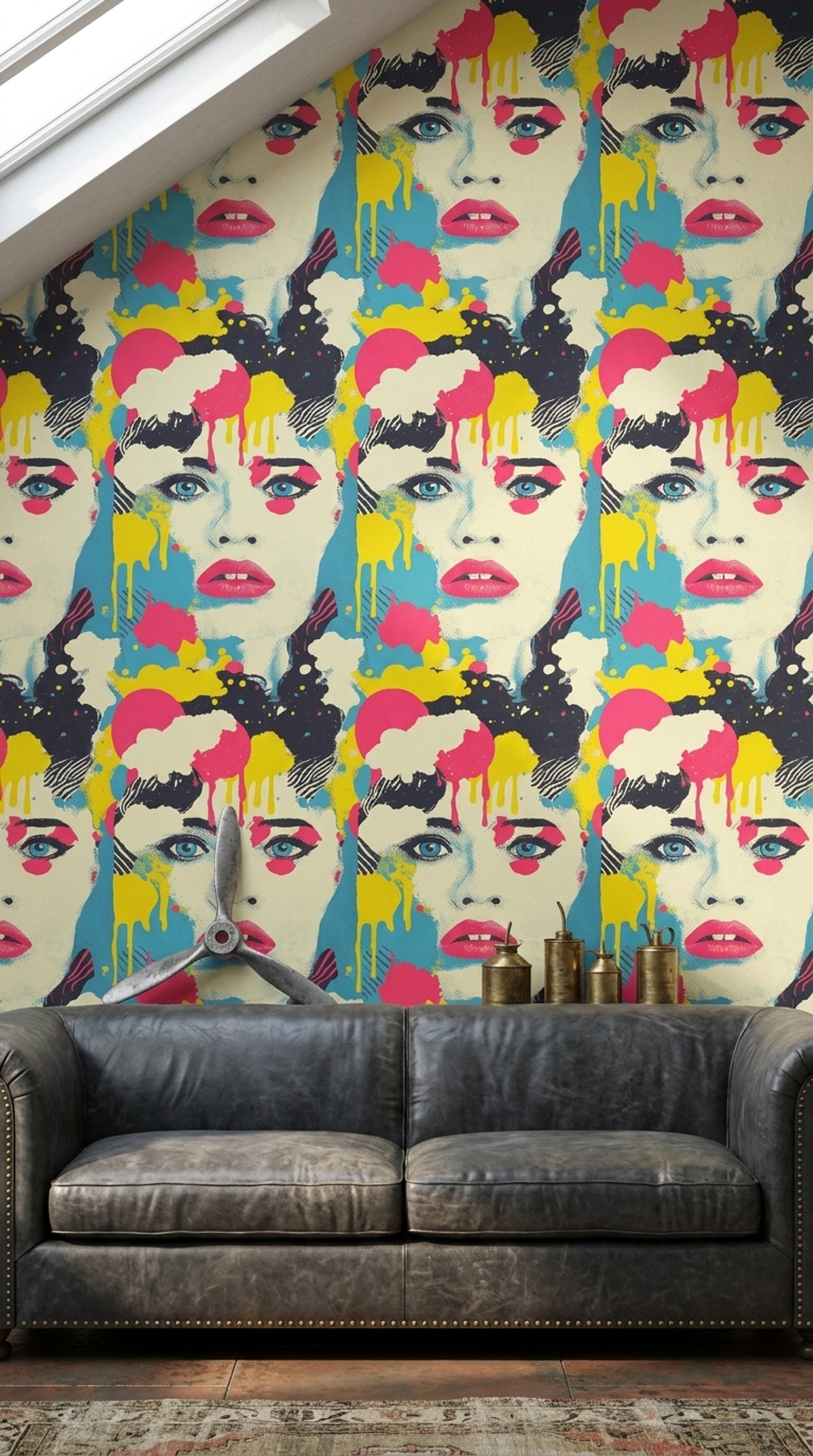 Pop Art Portrait Wallpaper Abstract Face Removable Paint Splatter Wall Double Roll