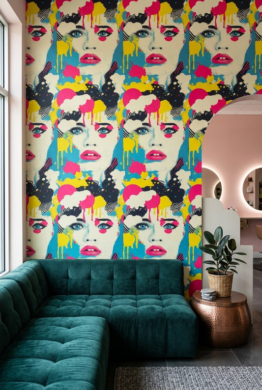 Pop Art Portrait Wallpaper Abstract Face Removable Paint Splatter Wall Double Roll