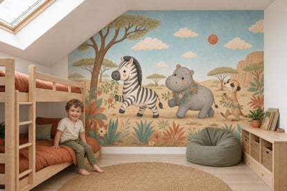 Safari Animals Wallpaper Zebra Removable Nursery Wall Mural Wall Decor