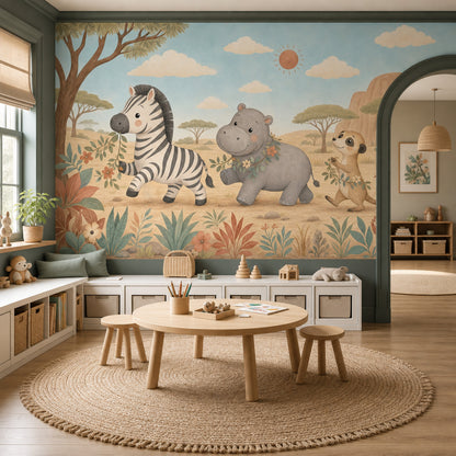 Safari Animals Wallpaper Zebra Removable Nursery Wall Mural Wall Decor