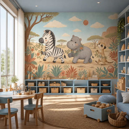 Safari Animals Wallpaper Zebra Removable Nursery Wall Mural Wall Decor