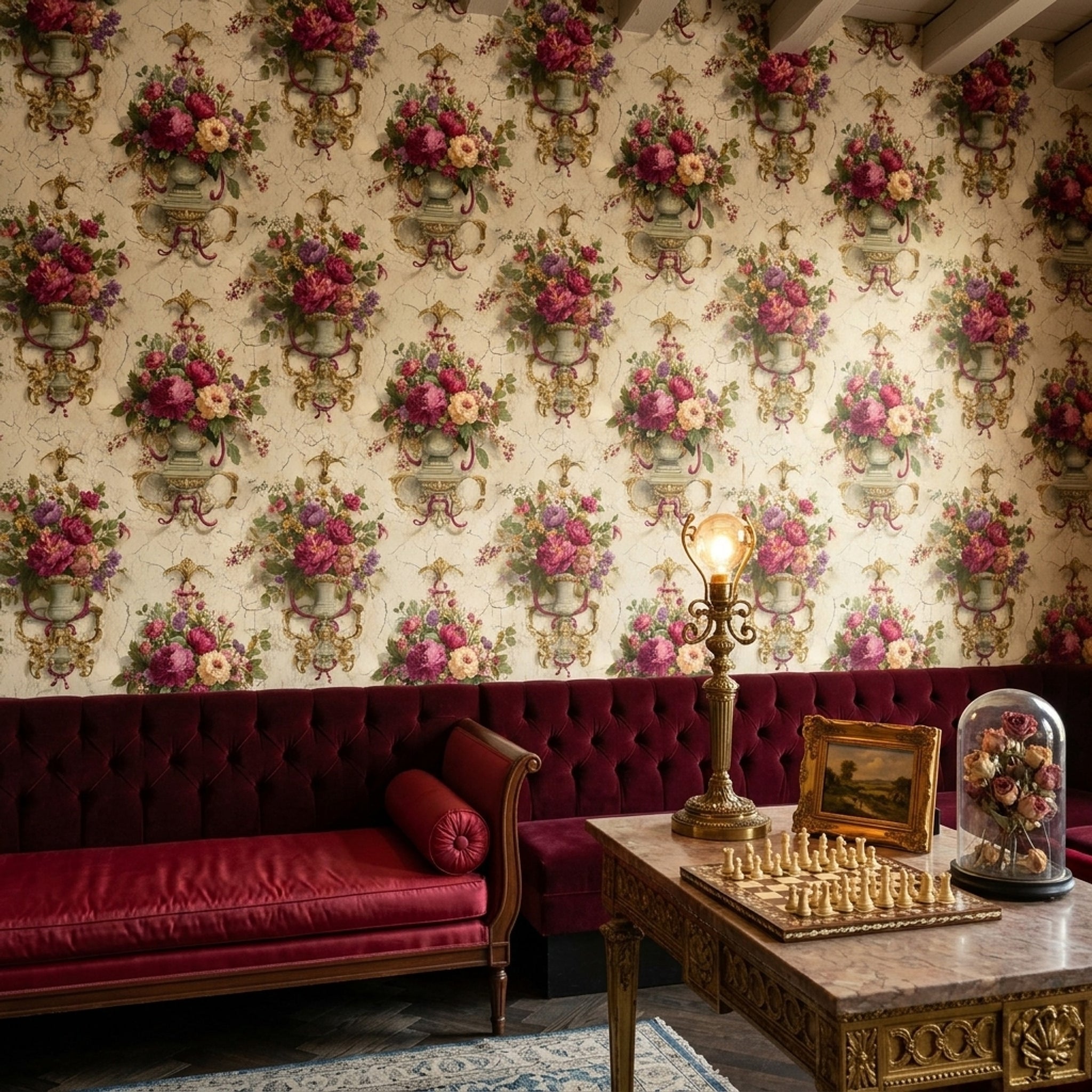 Vintage Floral Wallpaper Peonies Removable Ornate Urns Wall Double Roll