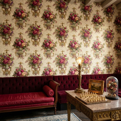 Vintage Floral Wallpaper Peonies Removable Ornate Urns Wall Double Roll