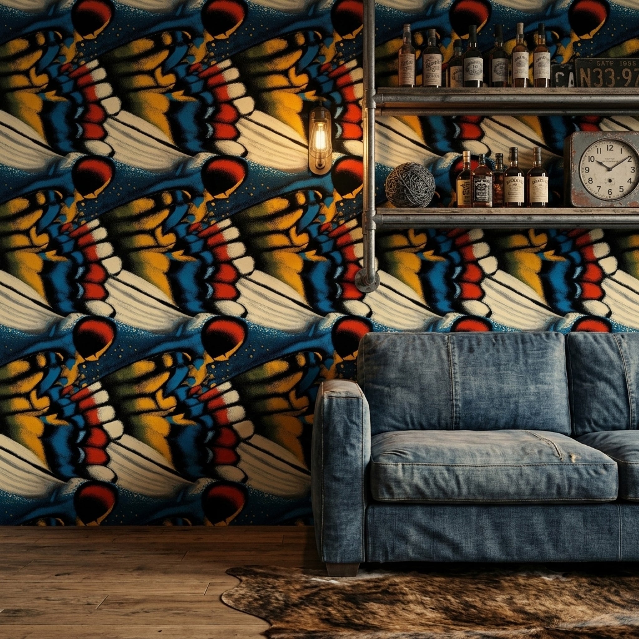 Bold Graphic Wallpaper Halftone Texture Removable Blue And Black Wall Double Roll