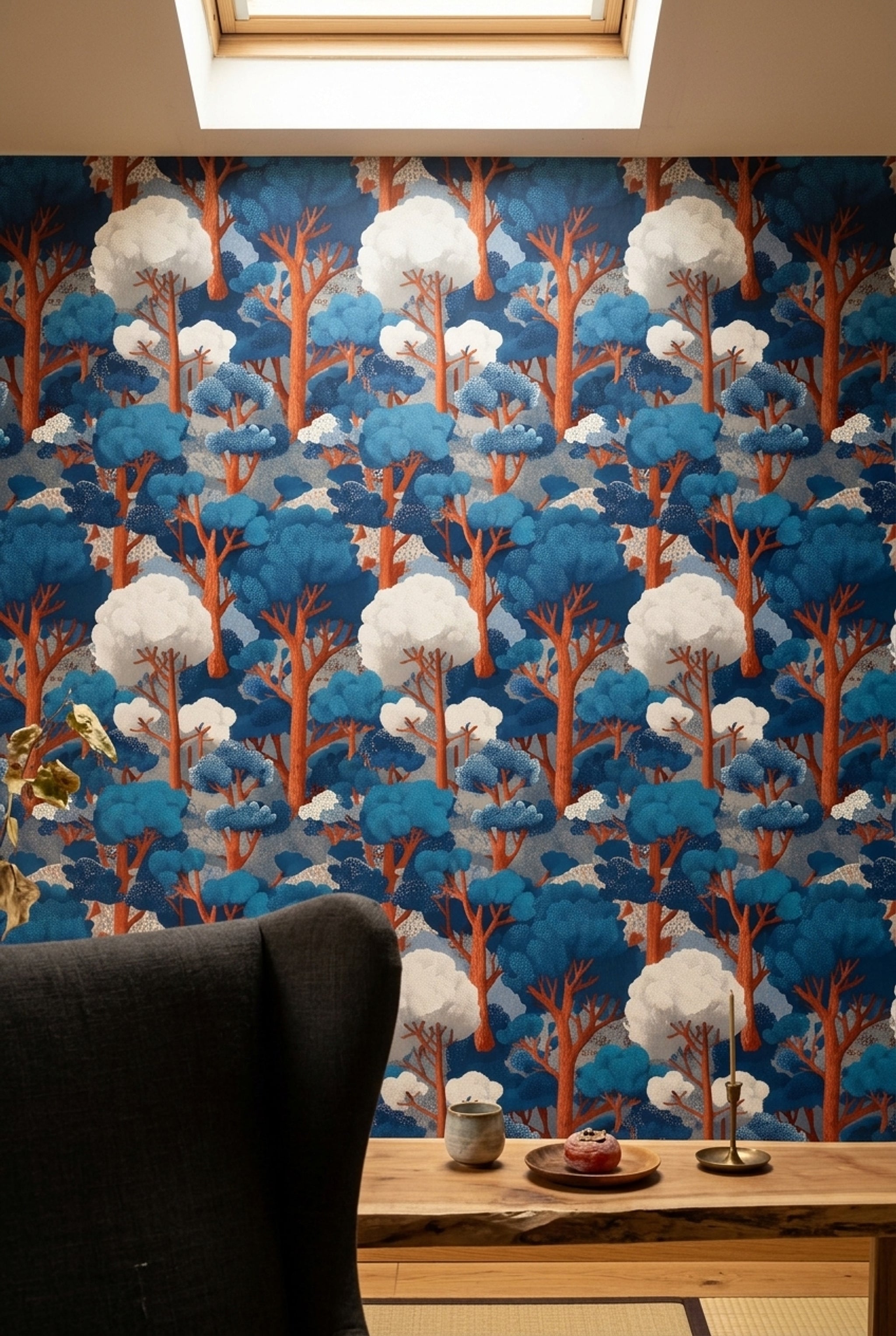 Blue Forest Wallpaper Stylized Trees Removable Woodland Landscape Wall Double Roll
