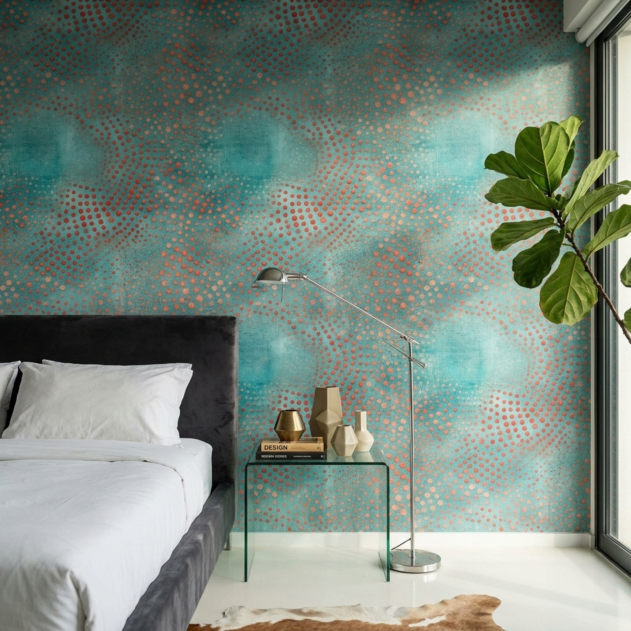 Abstract Wallpaper Polka Dots Removable Teal Background Wall Double Roll
