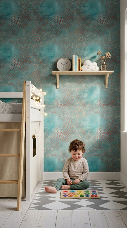 Abstract Wallpaper Polka Dots Removable Teal Background Wall Double Roll