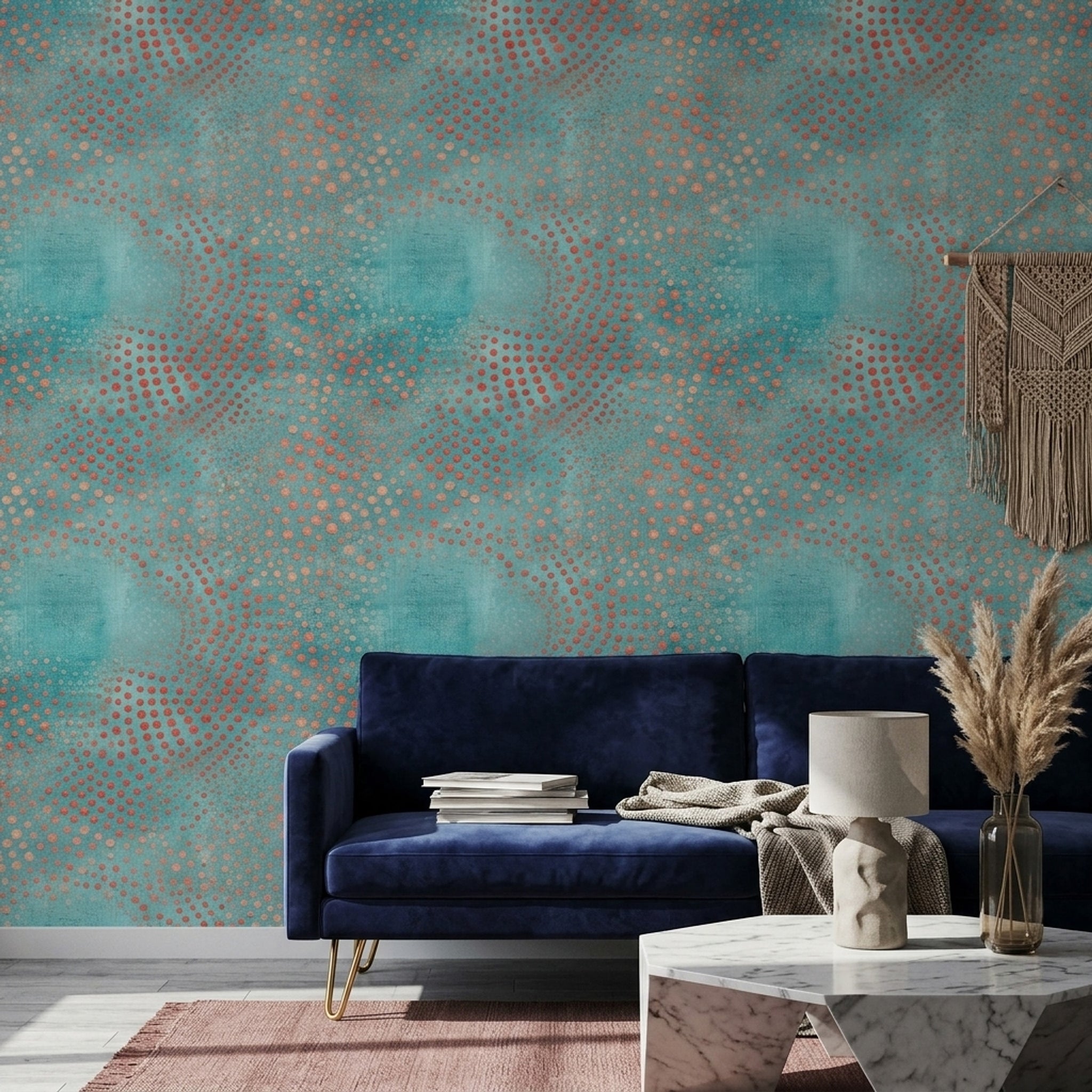 Abstract Wallpaper Polka Dots Removable Teal Background Wall Double Roll