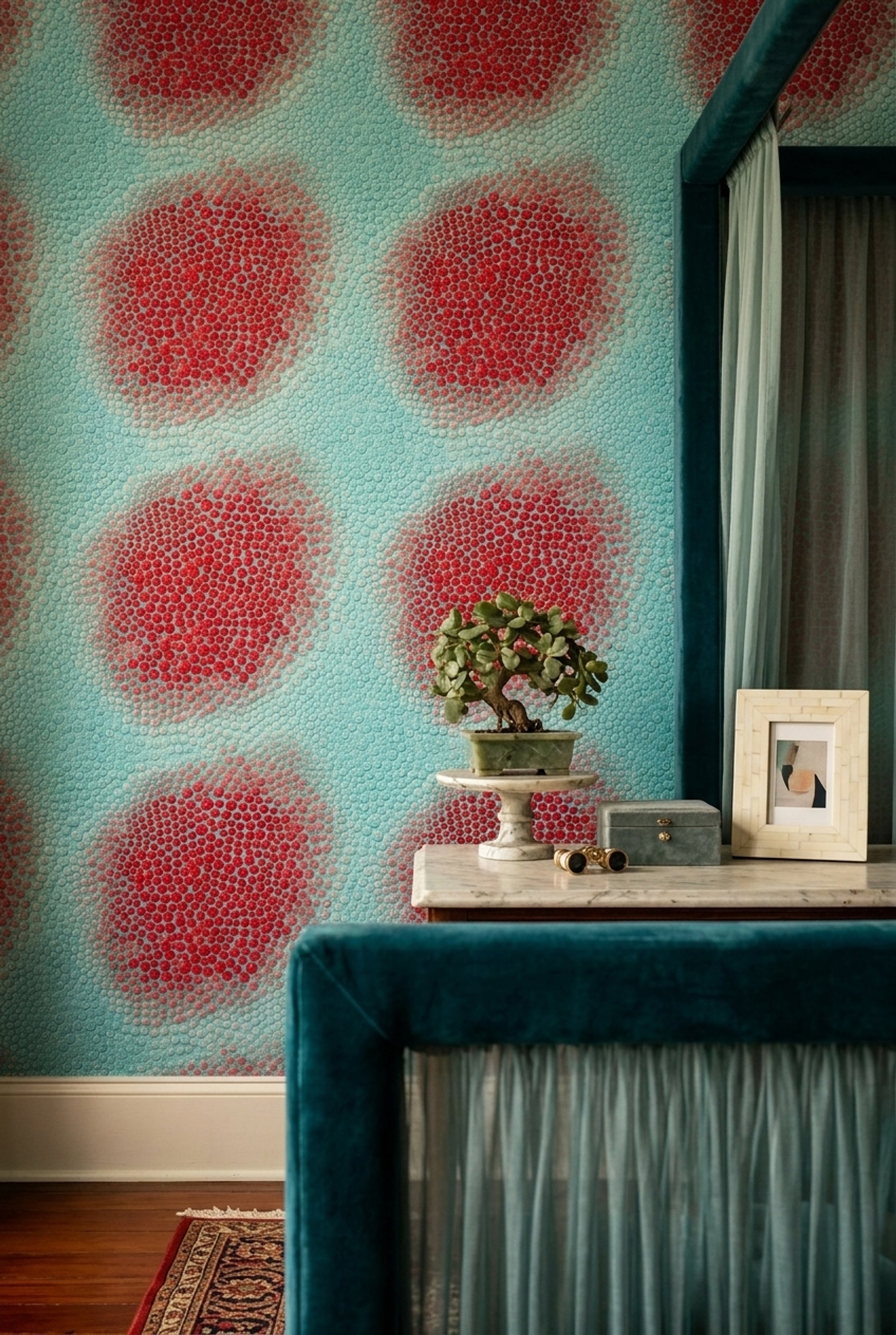 Abstract Wallpaper Teal Red Removable Wall Decor