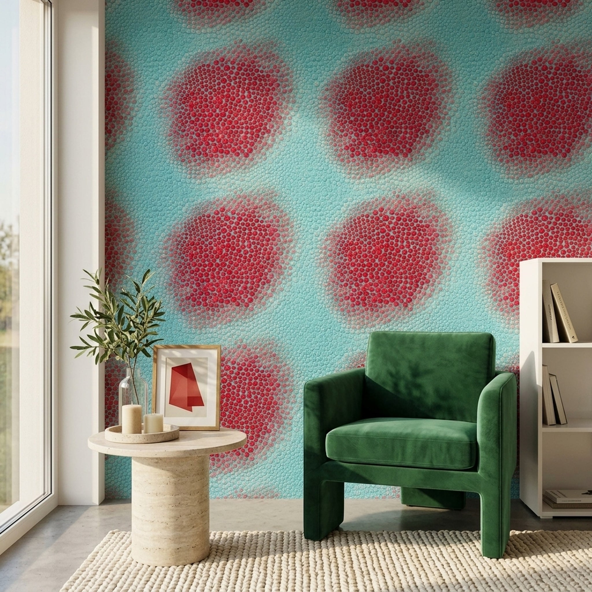 Abstract Wallpaper Teal Red Removable Wall Decor