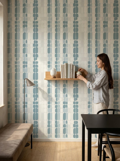 White Background Wallpaper Mid Century Modern Removable Wall Double Roll