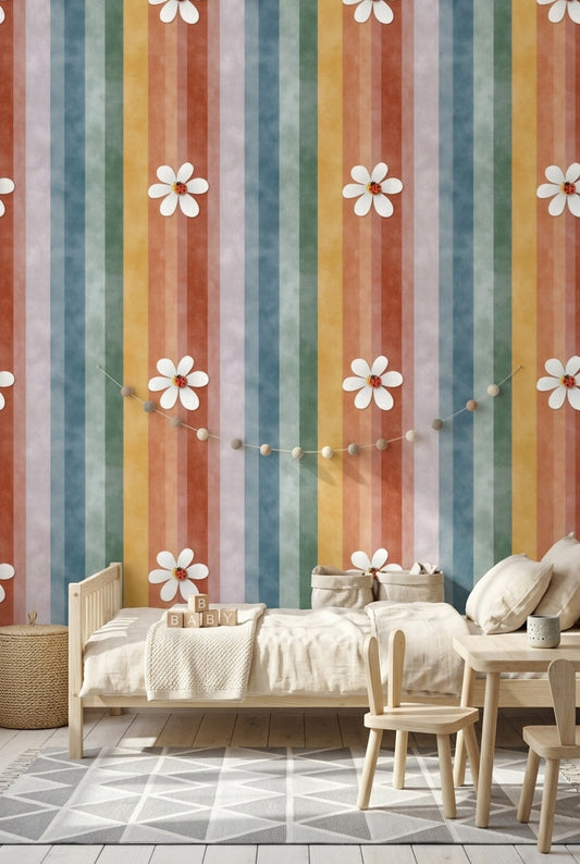 Vertical Stripes Wallpaper Pastel Rainbow Textured Vintage Print Removable Wall Decor