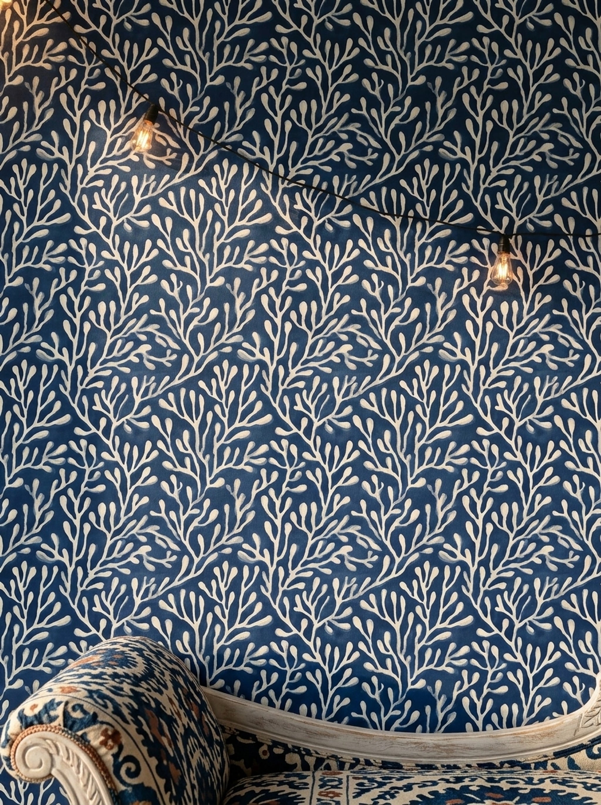 Coral Wallpaper Seaweed Removable Dark Navy Wall Double Roll