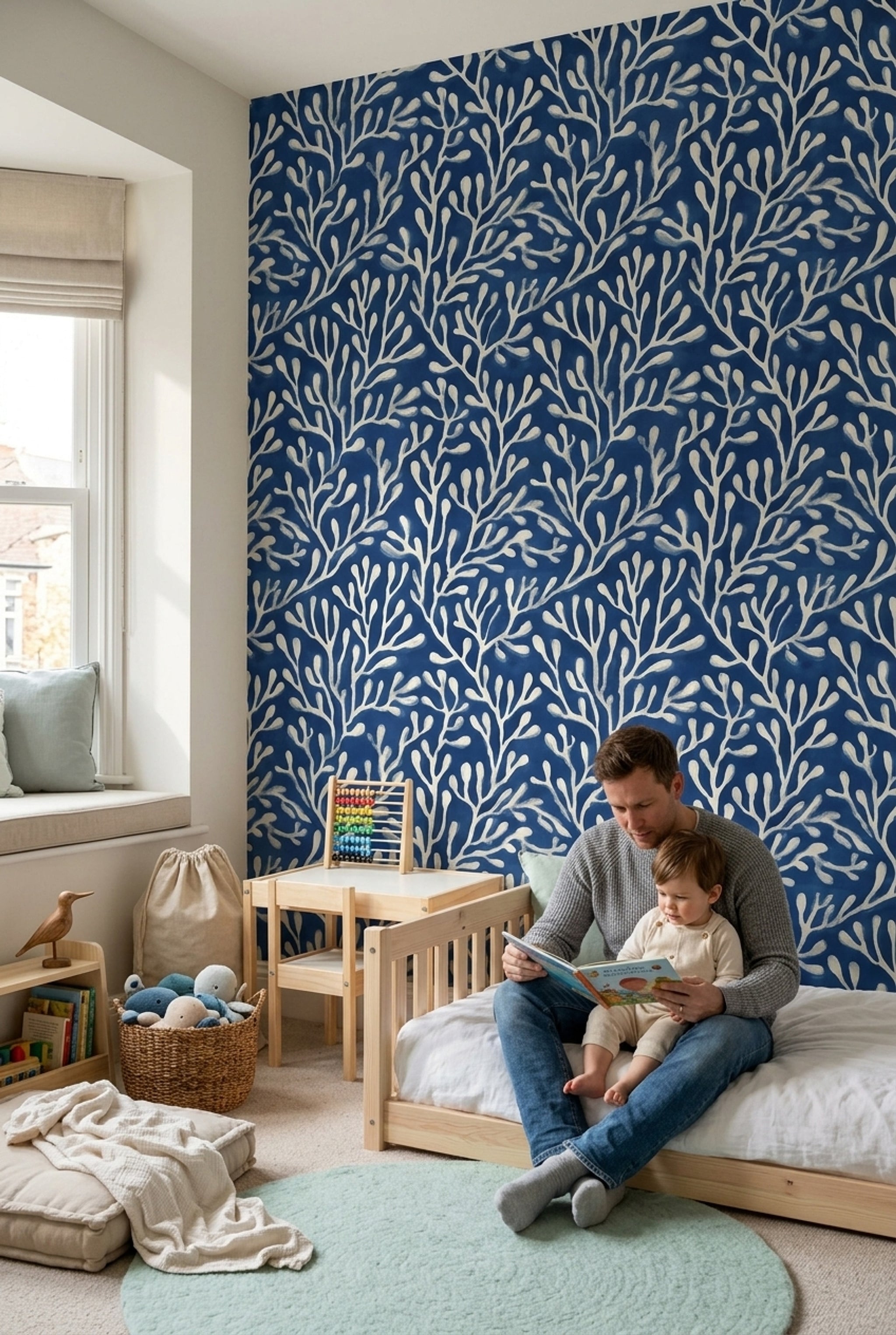 Coral Wallpaper Seaweed Removable Dark Navy Wall Double Roll
