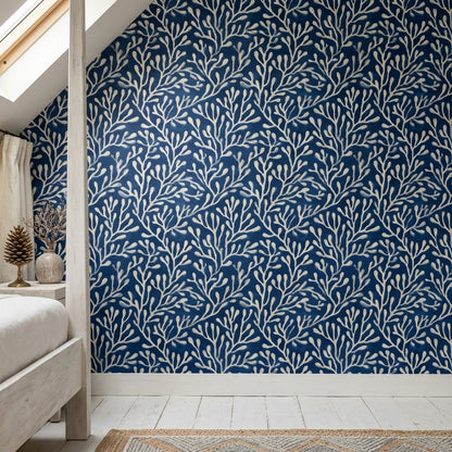Coral Wallpaper Seaweed Removable Dark Navy Wall Double Roll