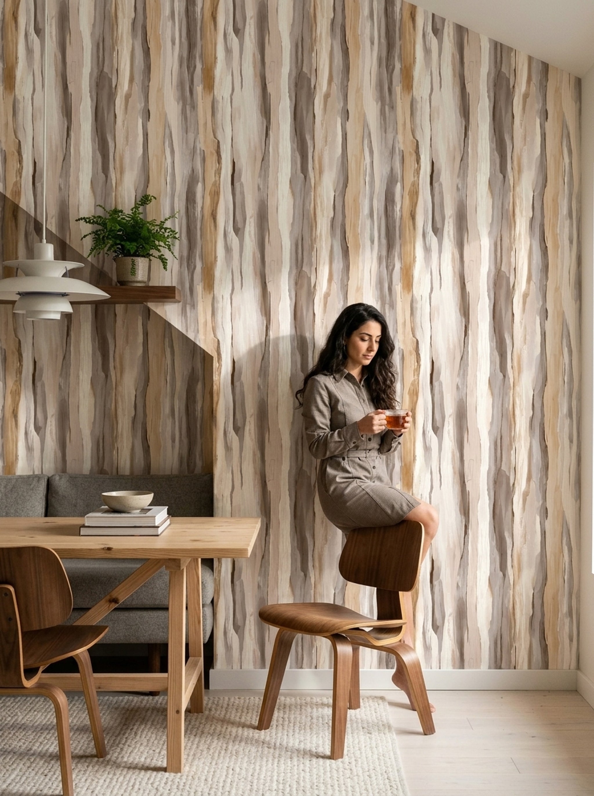 Vertical Stripes Wallpaper Neutral Removable Watercolor Wash Wall Double Roll