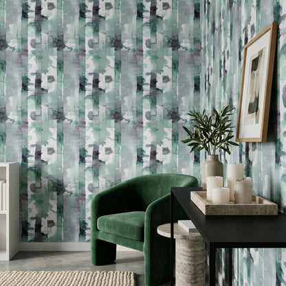 Watercolor Abstract Wallpaper Green Vertical Stripes Wall Mural