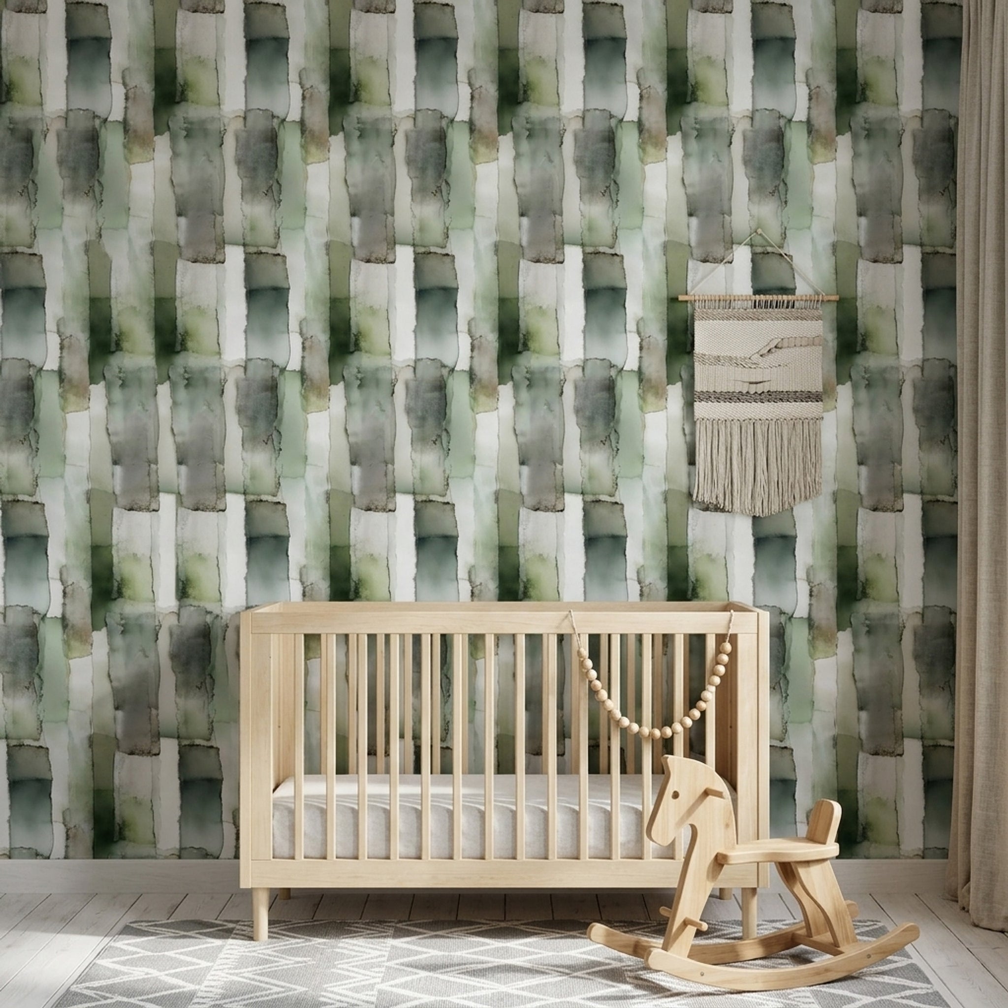 Abstract Watercolor Wallpaper Sage Green Removable Layered Rectangles Wall Double Roll