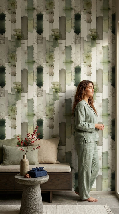 Watercolor Wash Wallpaper Vertical Stripes Textured Removable Wall Decor