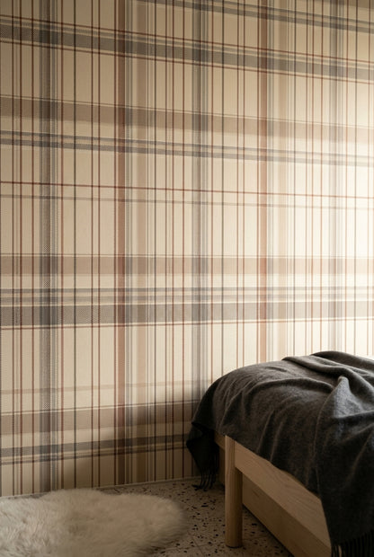 Plaid Wallpaper Tartan Beige Background Decorative Mural