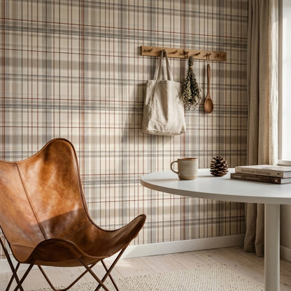 Plaid Wallpaper Tartan Beige Background Decorative Mural