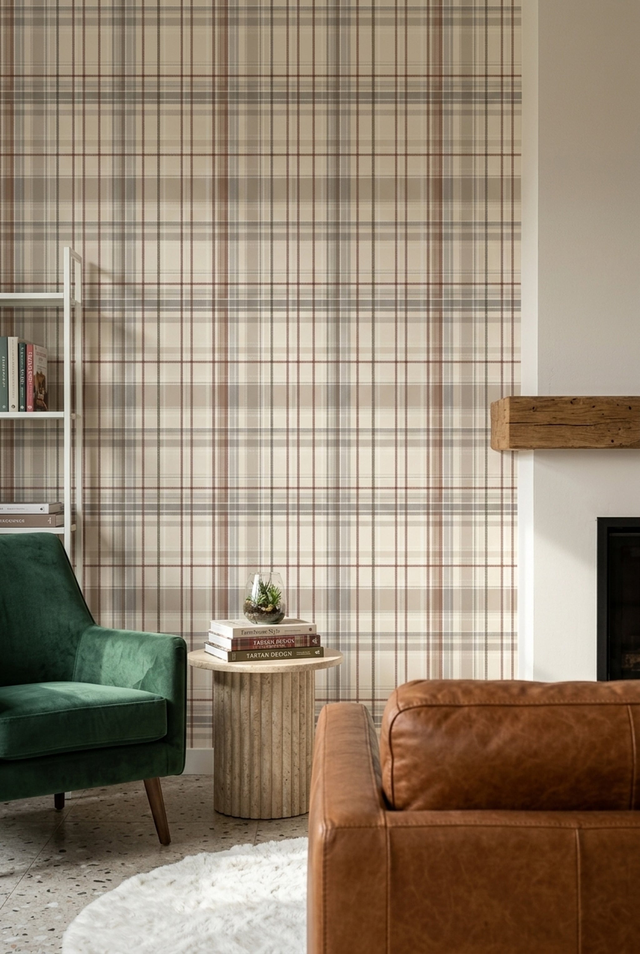 Plaid Wallpaper Tartan Beige Background Decorative Mural