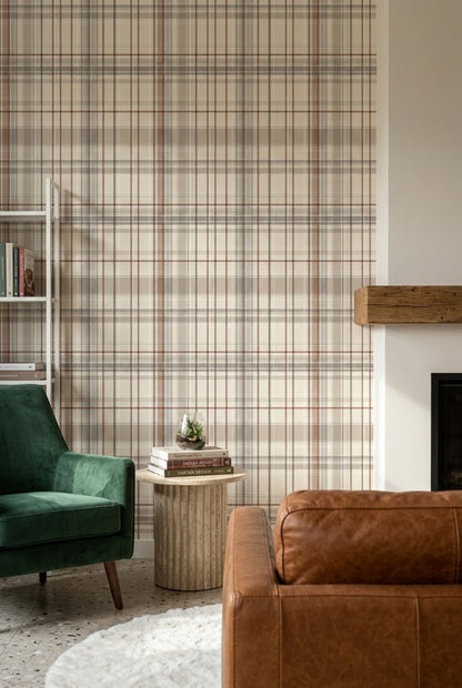 Plaid Wallpaper Tartan Beige Background Decorative Mural
