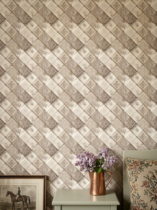 Vintage Tile Wallpaper Diagonal Checker Removable Distressed Wall Double Roll