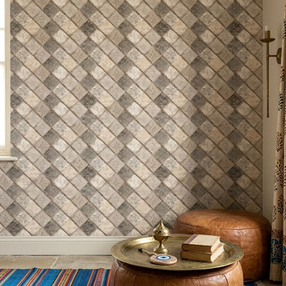 Geometric Diamond Wallpaper Tile Pattern Distressed Texture Removable Wall Decor