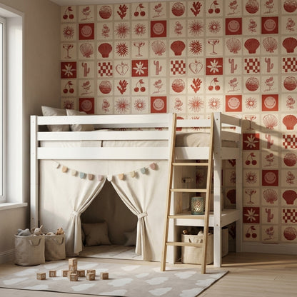 Tile Grid Wallpaper Screenprint Botanical Icons Removable Wall Decor