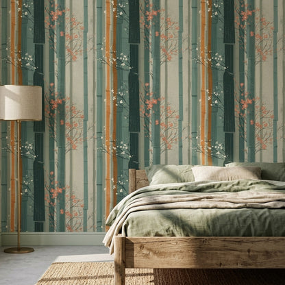 Bamboo Wallpaper Cherry Blossom Japanese Inspired Removable Wall Decor