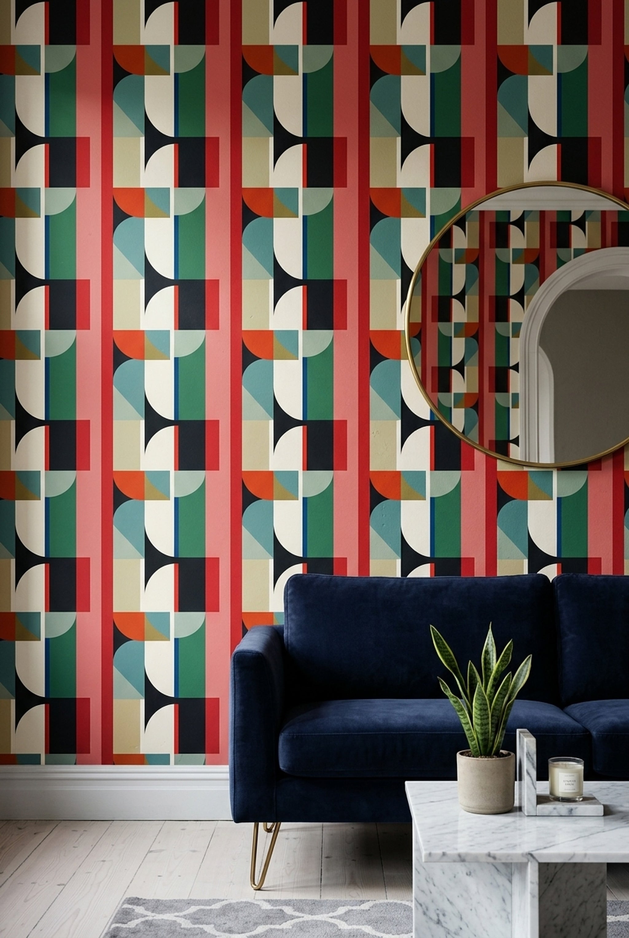 Mid Century Modern Wallpaper Muted Green Removable Wall Decor