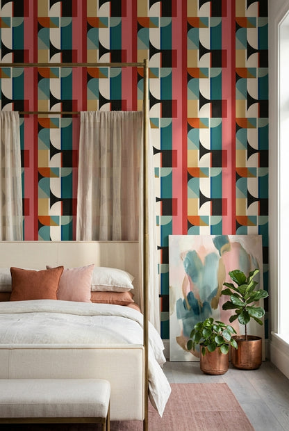 Mid Century Modern Wallpaper Muted Green Removable Wall Decor