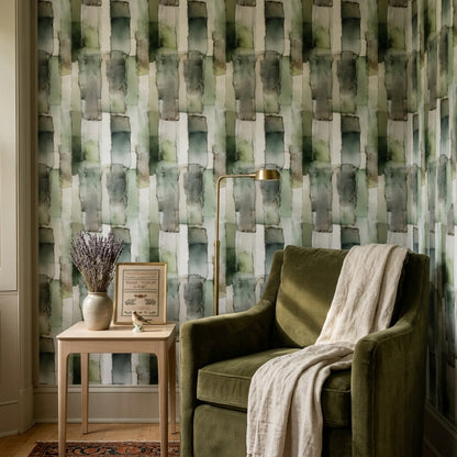 Abstract Watercolor Wallpaper Sage Green Removable Layered Rectangles Wall Double Roll