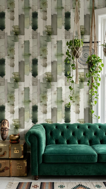 Watercolor Wash Wallpaper Vertical Stripes Textured Removable Wall Decor