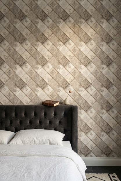 Vintage Tile Wallpaper Diagonal Checker Removable Distressed Wall Double Roll