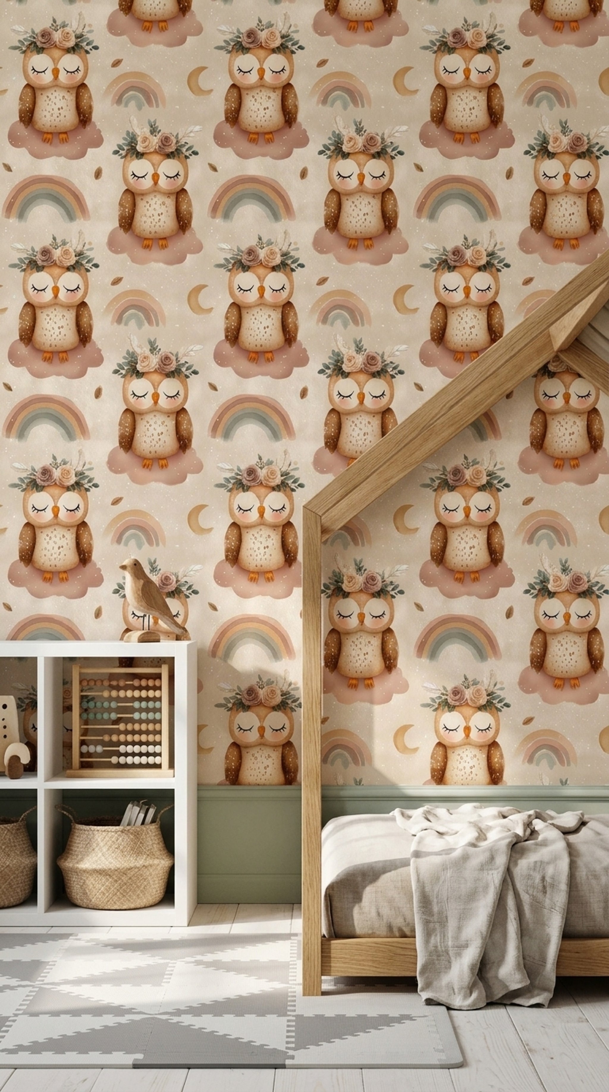 Muted Green Wallpaper Pastel Nursery Decorative Mural