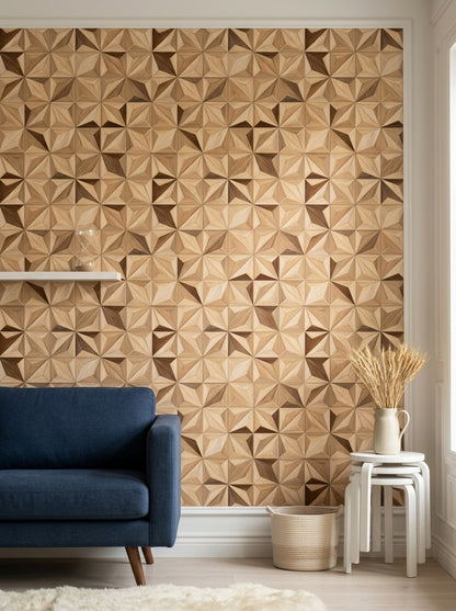 3D Faceted Wallpaper Wood Grain Starburst Decorative Mural