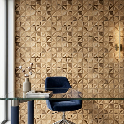 3D Faceted Wallpaper Wood Grain Starburst Decorative Mural