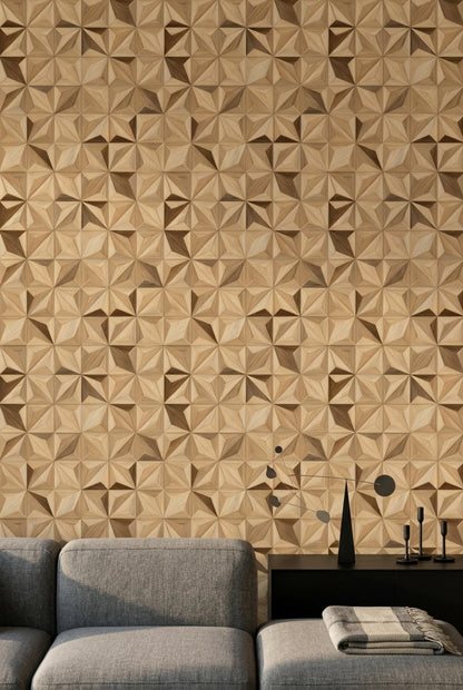 3D Faceted Wallpaper Wood Grain Starburst Decorative Mural