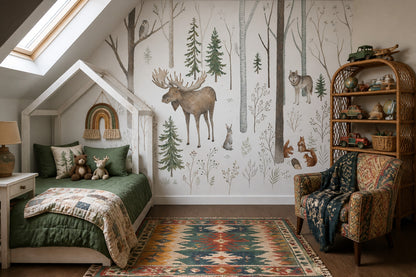 White Background Wallpaper Woodland Neutral Removable Wall Decor