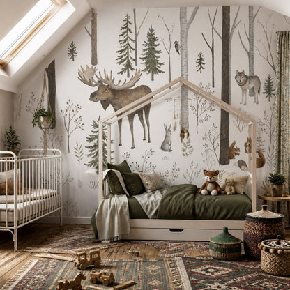 White Background Wallpaper Woodland Neutral Removable Wall Decor
