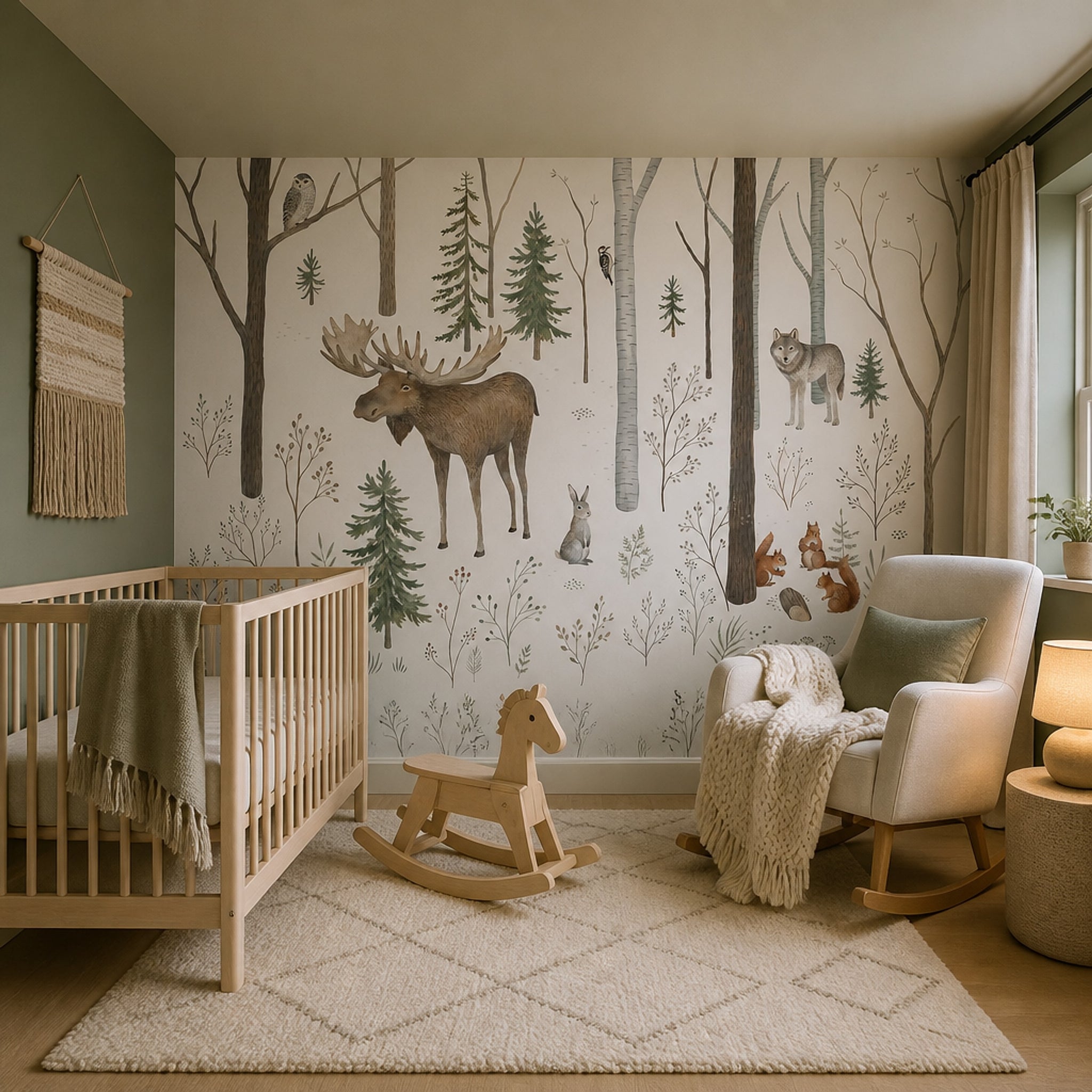 White Background Wallpaper Woodland Neutral Removable Wall Decor