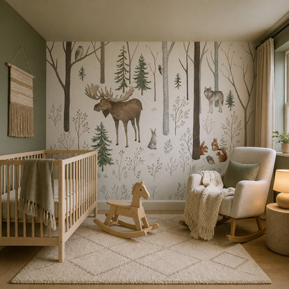 White Background Wallpaper Woodland Neutral Removable Wall Decor